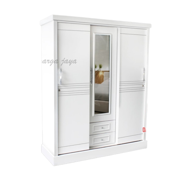 Lemari Pakaian 3 Pintu Geser Sliding Kayu
