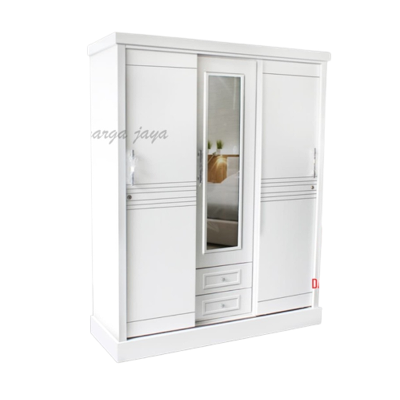 Lemari Pakaian 3 Pintu Geser Sliding Kayu 1