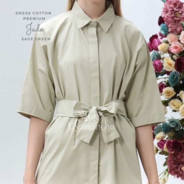Vsamantha Cotton Shirt Dress Premium Jade