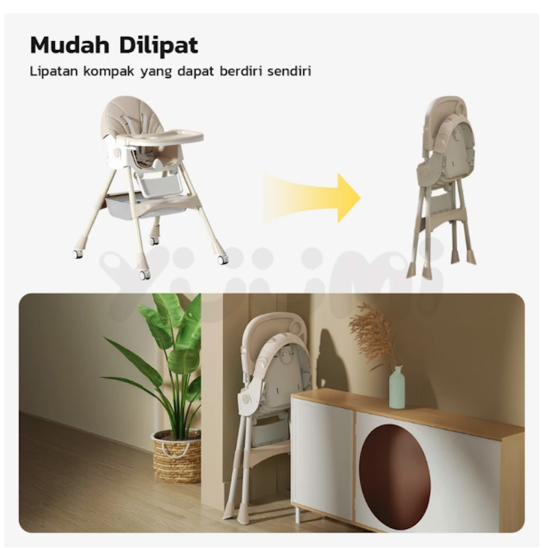 Yuumi Kursi Makan Bayi Lipat & Beroda 2
