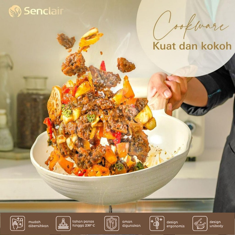 Senclair Eve Ceramic Wajan Anti Lengket WokPan 28 cm 4