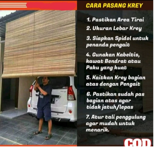  Tirai Bambu Krey Bambu Outdoor Vernis Plistur