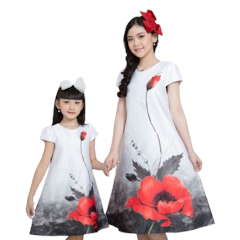 Dress Pesta Anak Satin Bunga Merah
