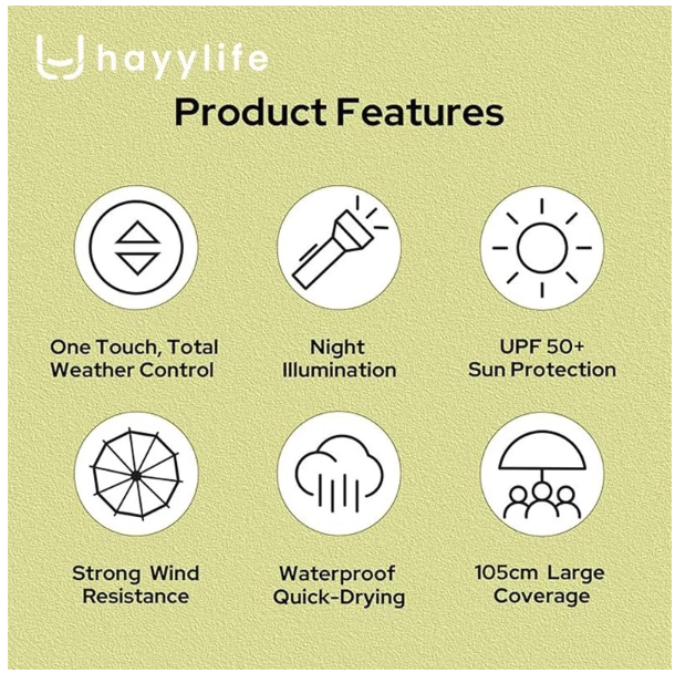 Hayylife Flashlight Automatic Umbrella  4