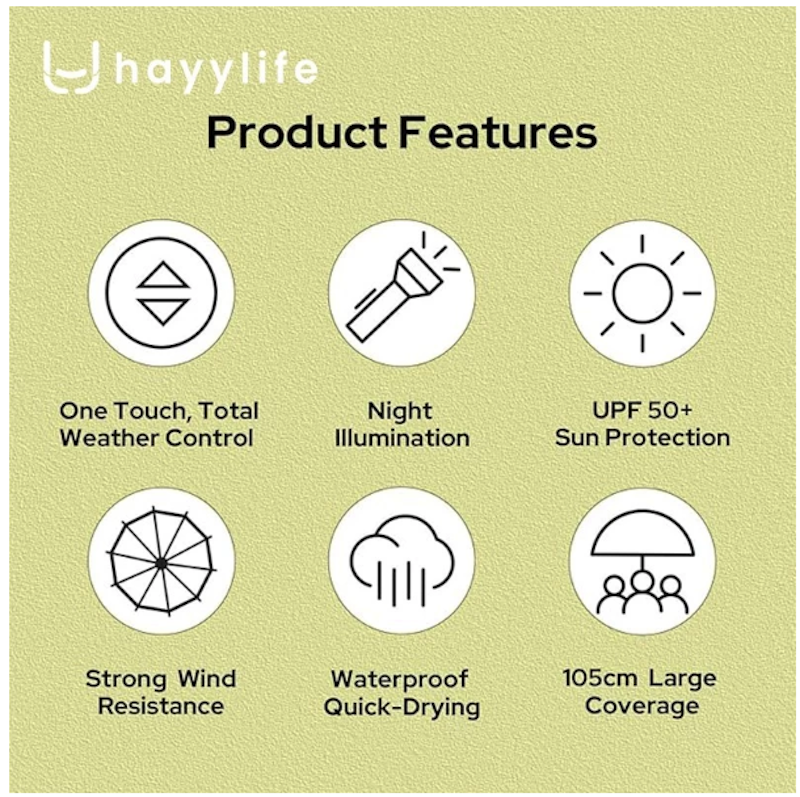 Hayylife Flashlight Automatic Umbrella 4