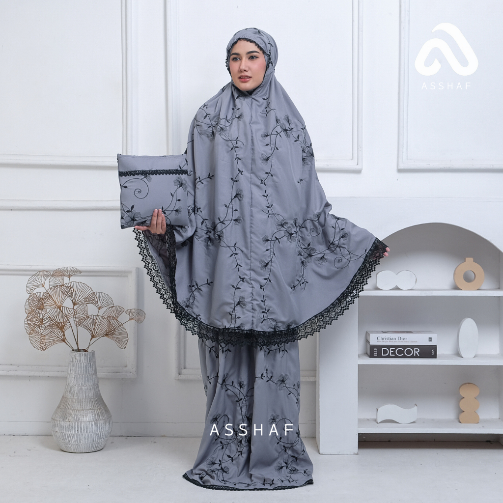 Asshaf Mukena Dewasa Katun Bordir Bunga Amarilis 5