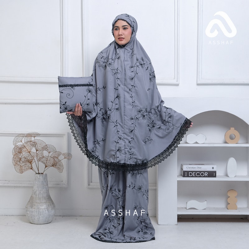 Asshaf Mukena Dewasa Katun Bordir Bunga Amarilis 5