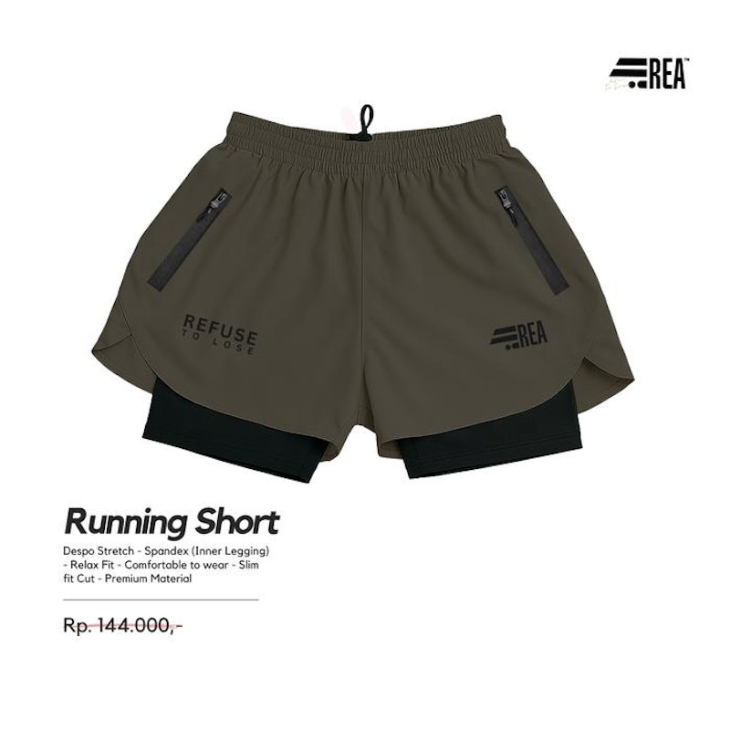 REA ACTIVEWEAR Running Short 2in1 Olive Edition 2