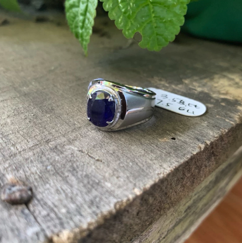 Cincin Batu Natural Safir Royal Blue Cutting Handmade 2
