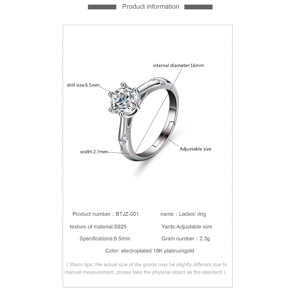  LOVETIA Cincin Moissanit 1.0 Ct Perak BTJZ001