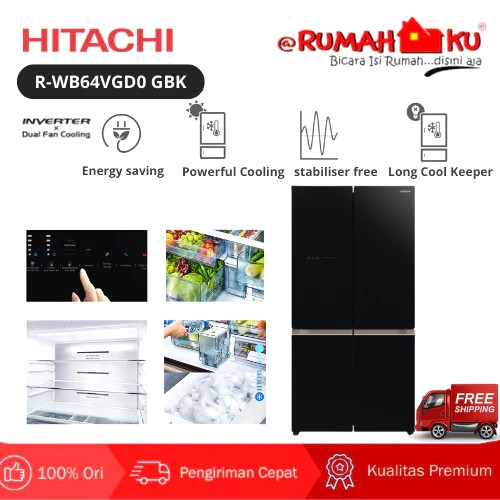 Hitachi Hitachi Kulkas French Bottom Freezer Deluxe R-WB64VGD0 GBK