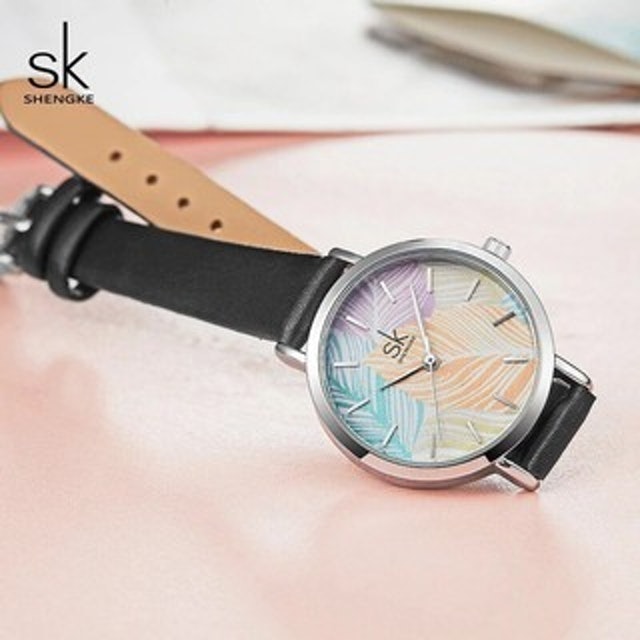 Shengke Watches Jam Tangan Wanita Analog Tali Kulit Quartz Korean