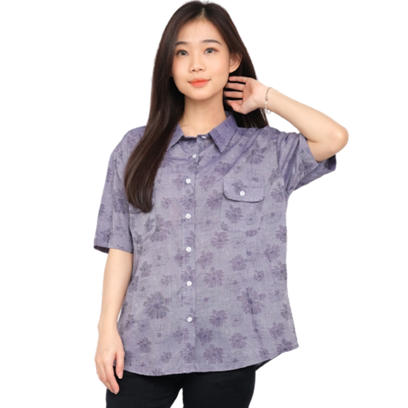 Kemeja Oversize Wanita Lengan Pendek Motif Bunga 1