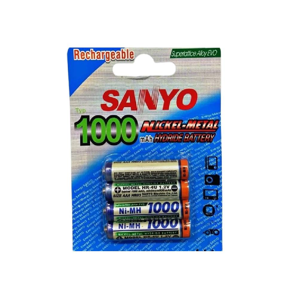 SANYO Rechargeable Hydride Battery 1000 mAh AAA 1.2v ｜ HR-4U