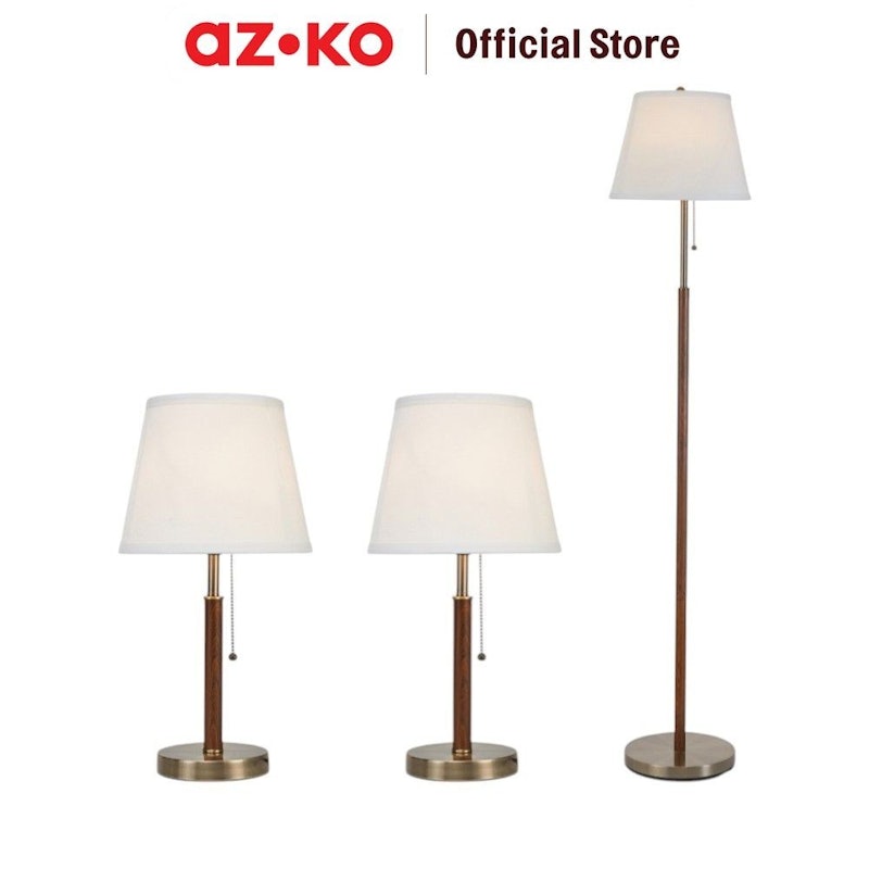 AZKO Eglare Set 3 Pcs Lustre Lampu Meja & Lampu Lantai Brass 2