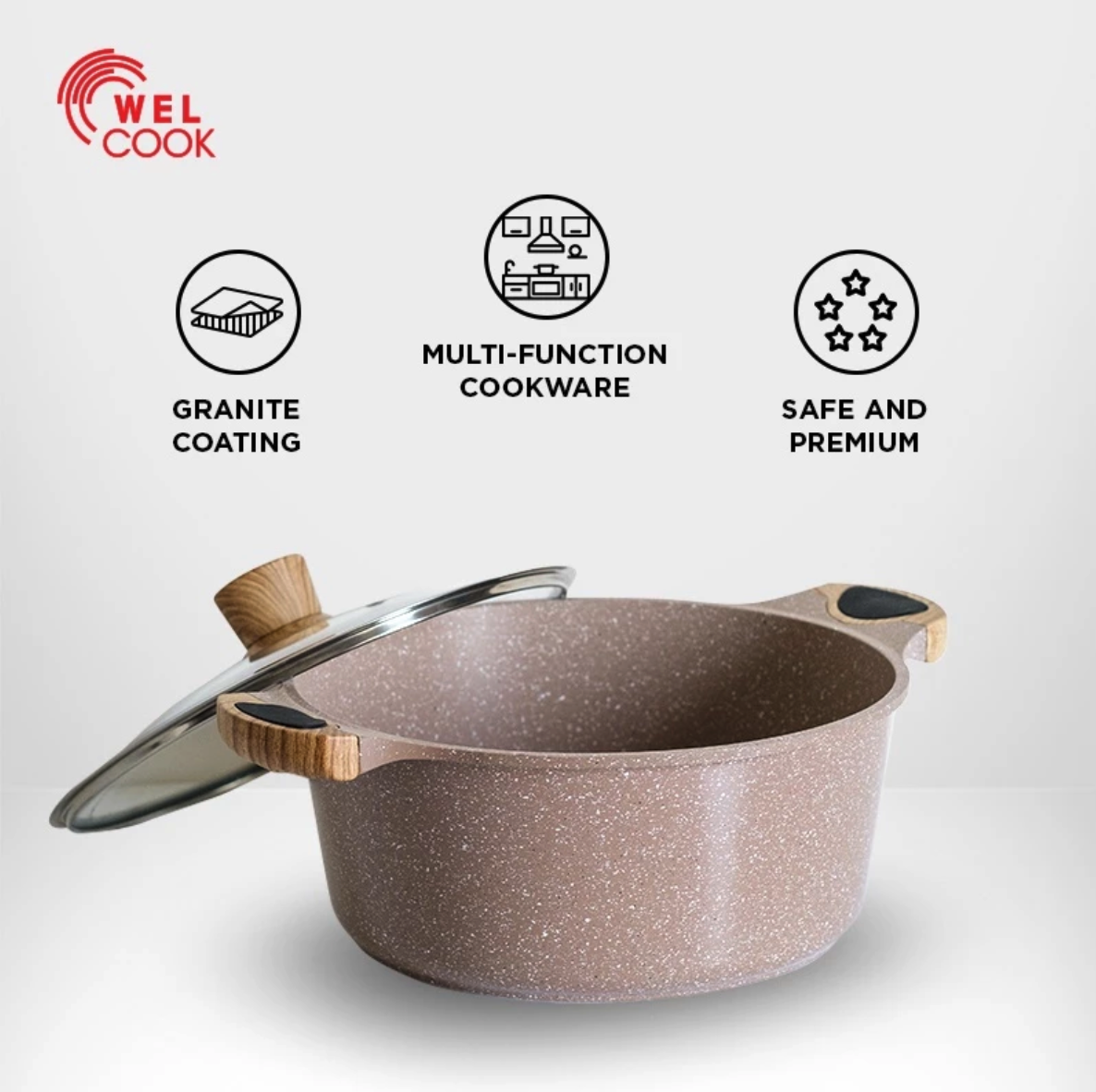  Welcook Granite Black Mini Shallow Casserole 28cm + Lid