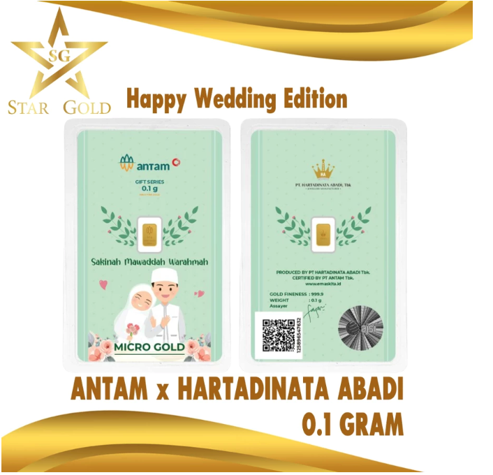 Antam x Hartadinata Abadi Star Gold Happy Wedding Edition Logam Mulia Micro Gold 0,1 gr Series