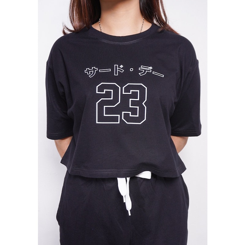 Kaos Oversize Crop Dance OLC Basket Katakana 23 Hitam 2
