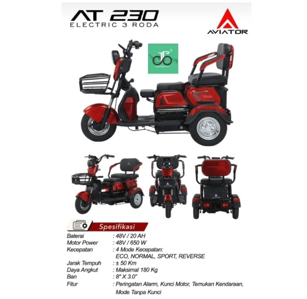 Roda Pasifik Mandiri Pacific Sepeda Listrik Roda 3 Aviator   AT230