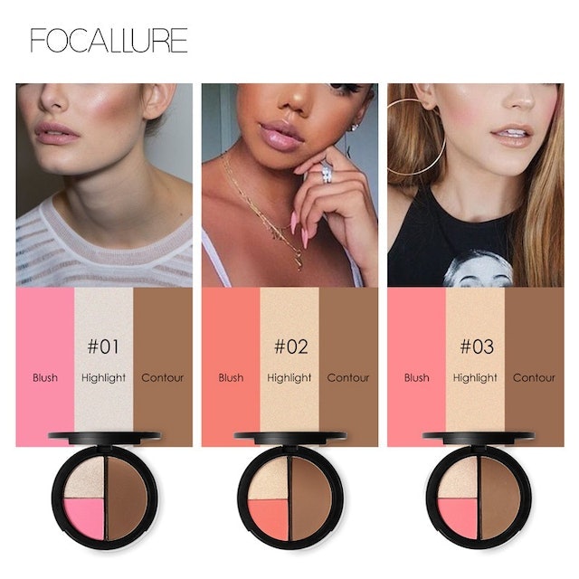 FOCALLURE Trio Blush Highlight & Contour Multi-Use Face Cosmetic Palette