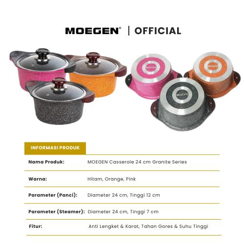 MOEGEN Casserole Stock Pot 24 Cm Granite Series + Glass Cover