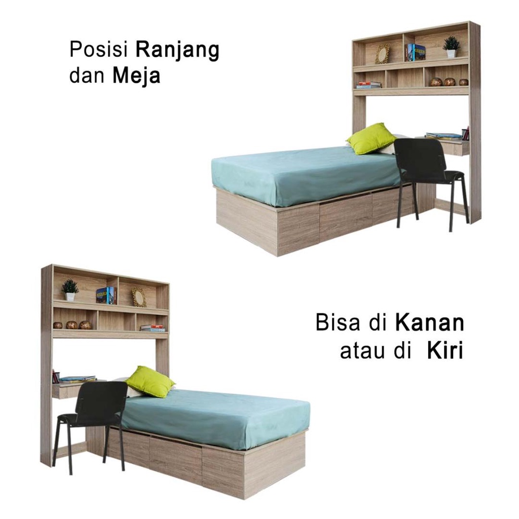Kirana Home and Living Kirana Washington Set Ranjang & Meja Belajar & Rak Buku