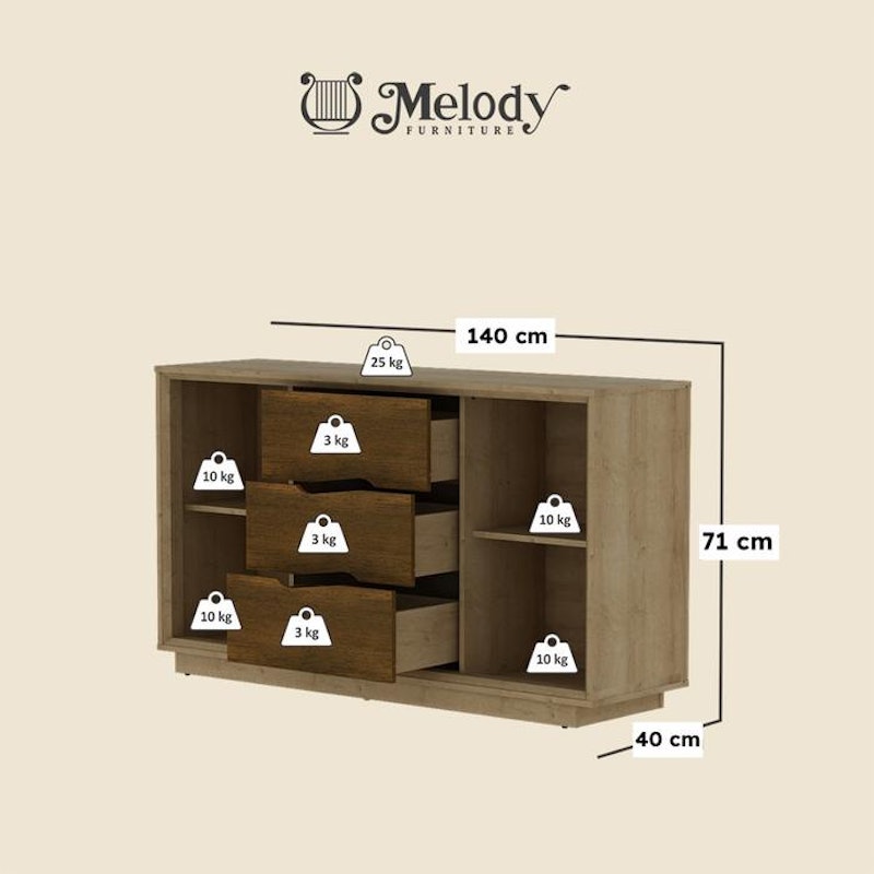 Melody Furniture Laci Buffet Lemari Credenza Japandi Ryuki Sideboard Riviera Eichi 5