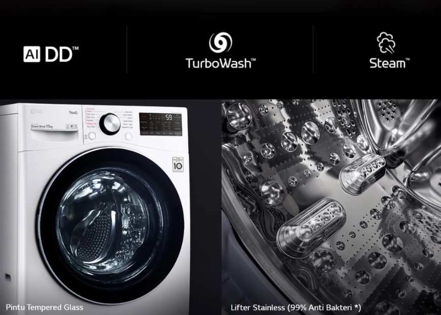 LG Electronics LG Mesin Cuci Front Loading  AI DD™ 15 Kg / 8 Kg F2515RTGV