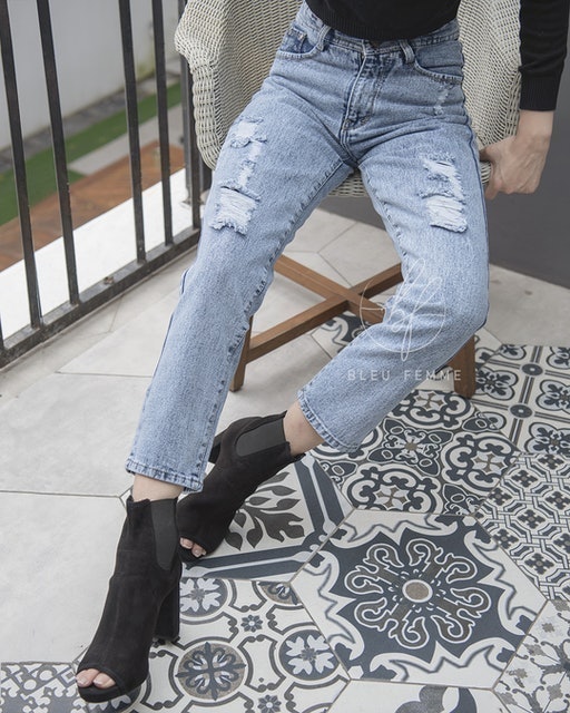 Boyfriend Jeans Ripped Furing Highwaist