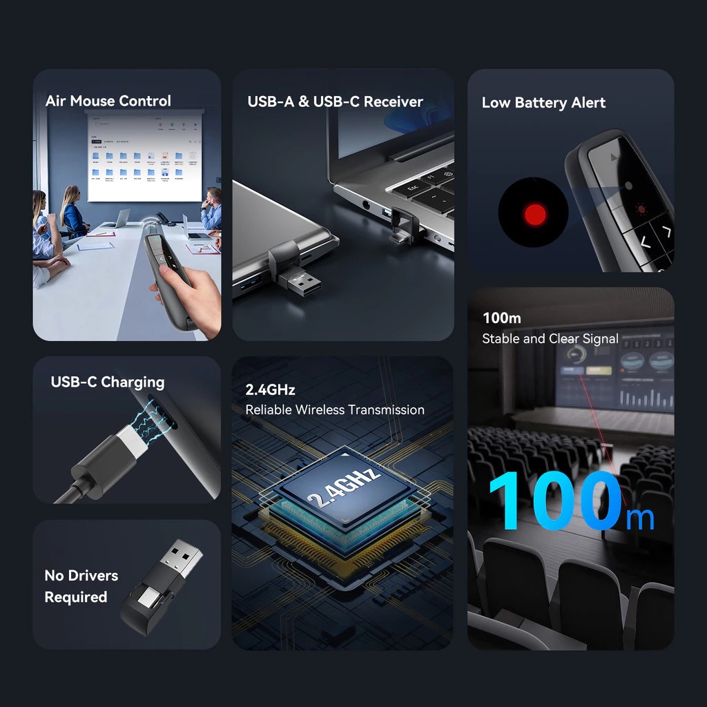 Andalan Teknologi Indotama Vention Rechargeable Wireless Presenter Red Laser Pointer KQP