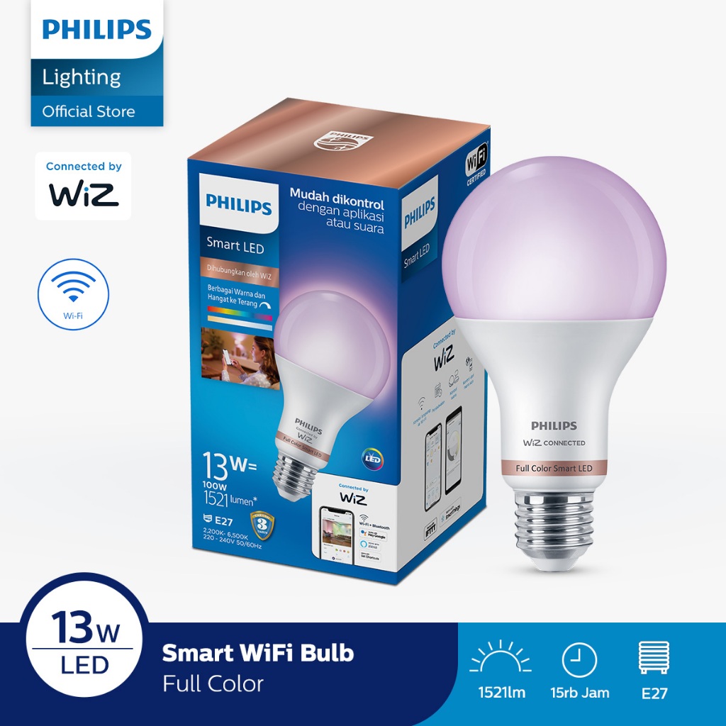 Philips Electronics Philips Lampu Bohlam Smart WiFi LED 13W with Bluetooth Color RGB