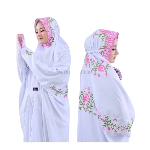 Ani'Ana Mukena Terusan Polino Santri Bordir Bunga Mukenah Lajuran