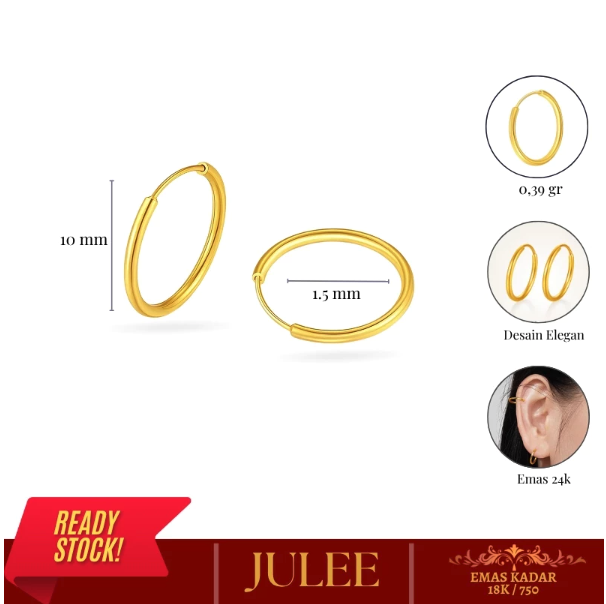  JULEE Anting Lingkaran Polos Emas 24 Karat