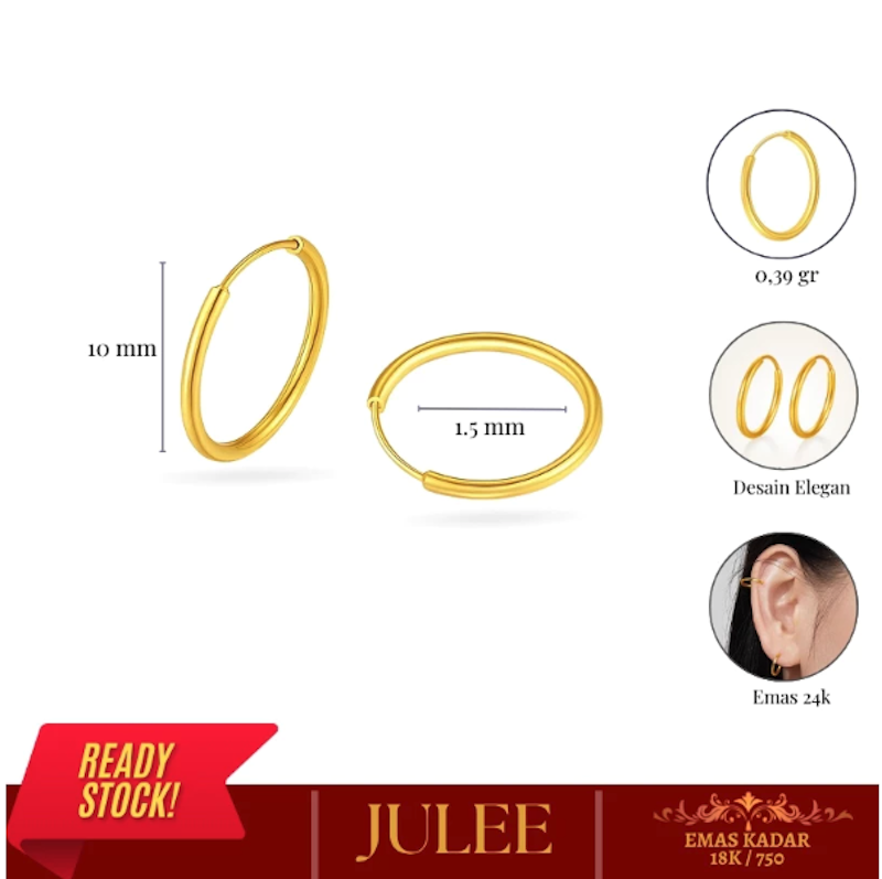 JULEE Anting Lingkaran Polos Emas 24 Karat 3