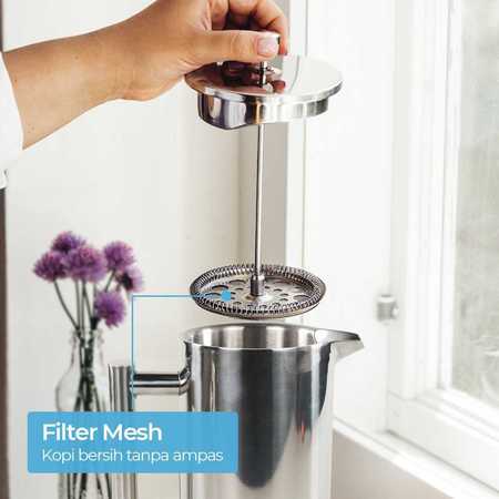 One Two Cups One Two Cups French Press Coffee Maker Pot Stainless Steel 1000ml FP1L