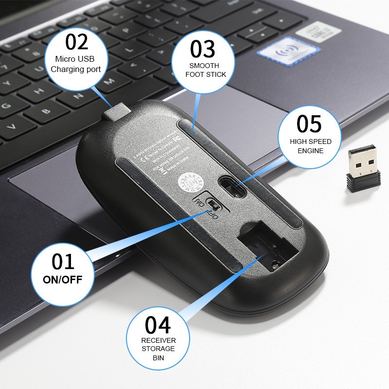 Grotic Mouse Wireless Silent Rechargeable 3