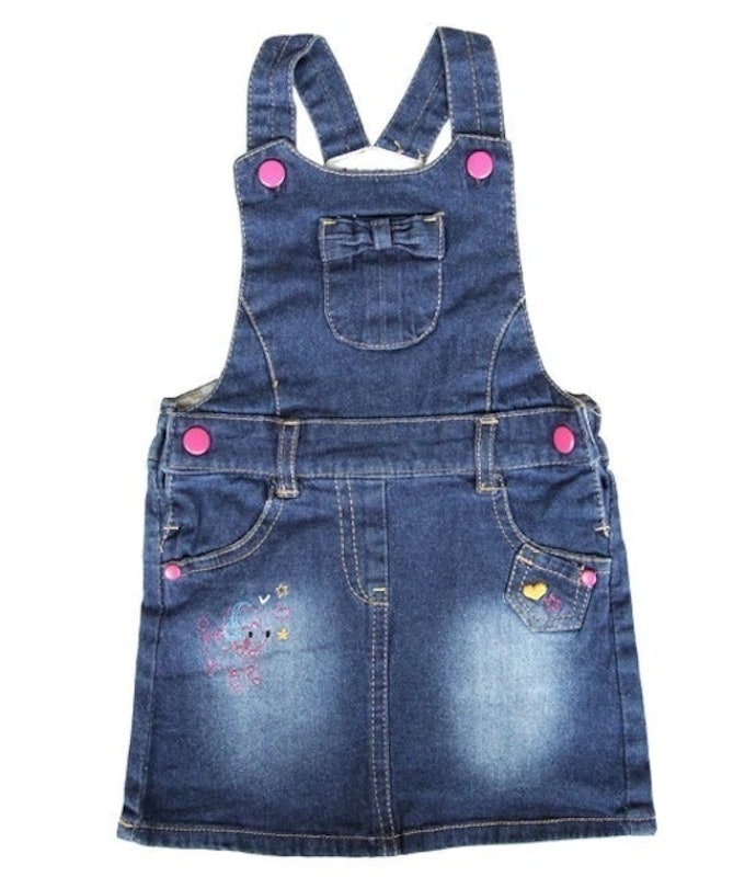 Pink Button Washed Jeans Overall 1