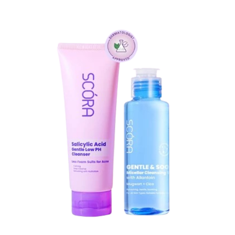SCÓRA Double Cleansing Gentle & Soothe Micellar Cleansing Water + Salicylic Acid Gentle Low pH Cleanser