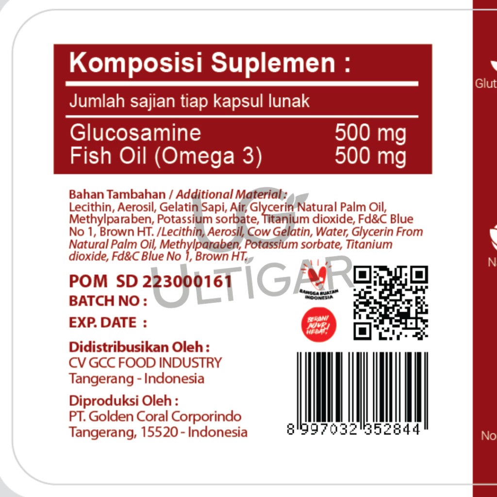 Ultigar Ultigar Glucosamine Omega 3 Fish Oil 500 mg