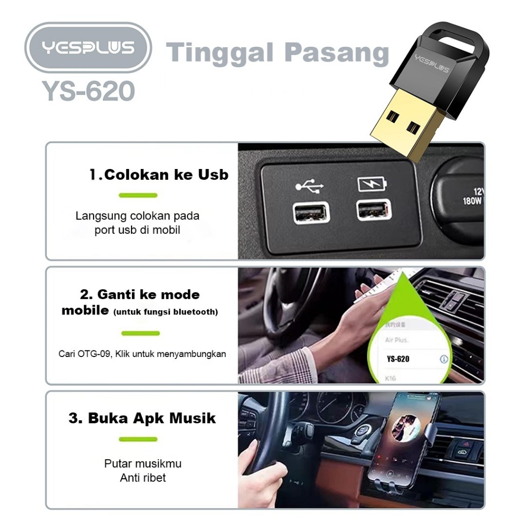 Yesplus Indonesia YESPLUS Receiver Wireless Bluetooth 5.3 YS-620