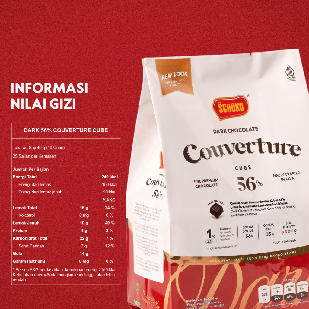 Wahana Interfood Nusantara Schoko Dark Chocolate Couverture Cube 56% 1 kg