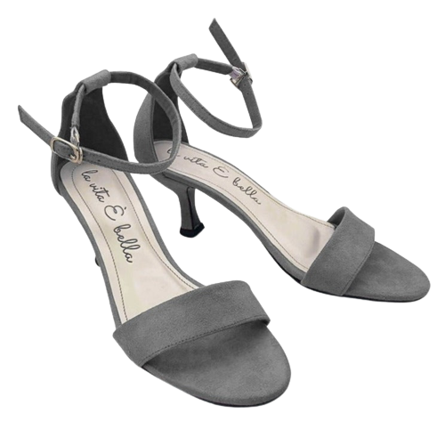 La Vita E Bella Blanche Ankle Strap Kitten Heels Wanita Velvet Suede LV 2006