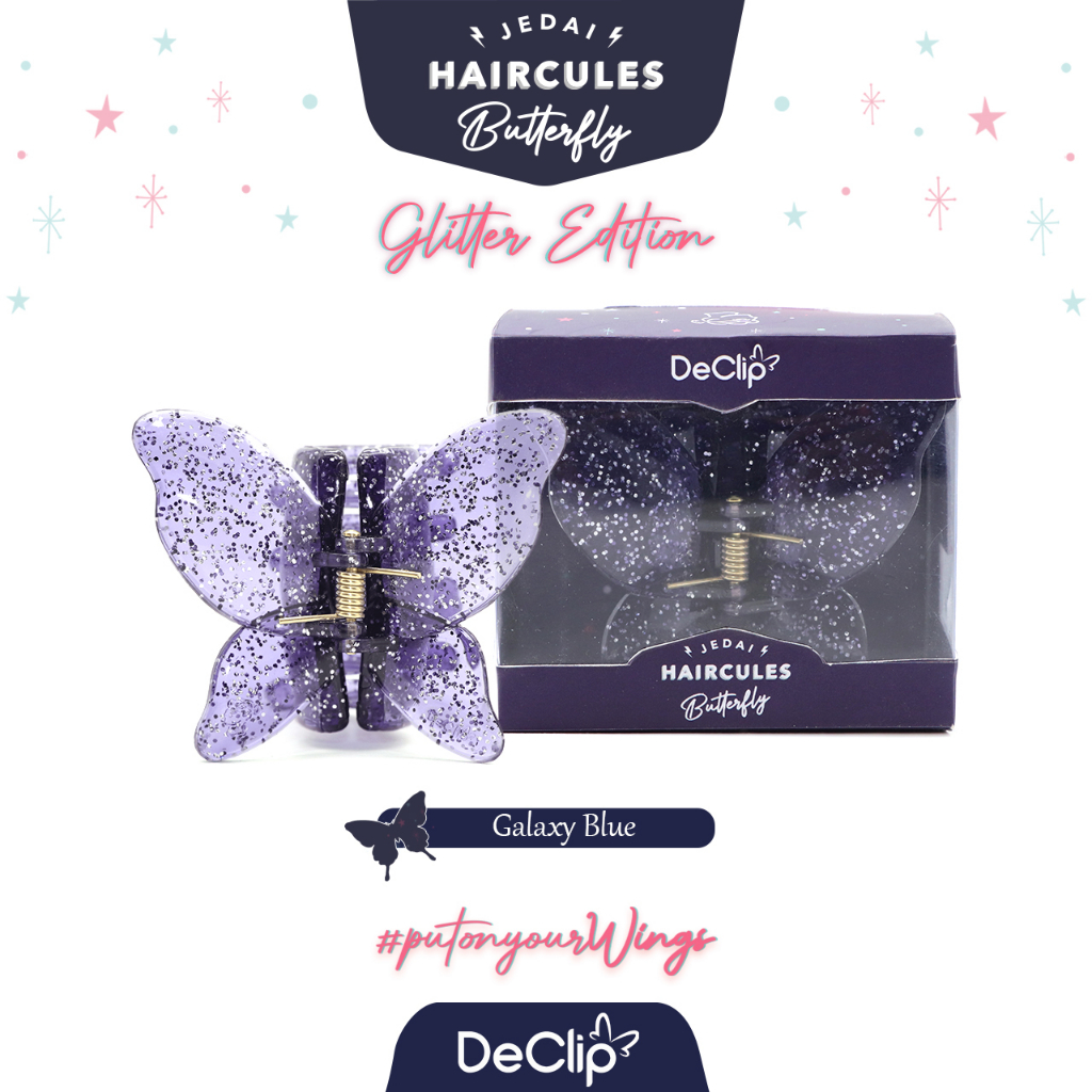 Mitra Aksesoris Indonesia DeClip Jedai Butterfly Haircules Jepit Kupu Gigi 4 Galaxy Blue Glitter