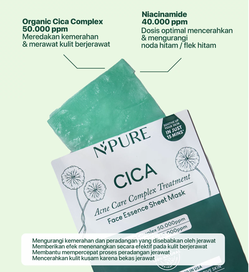 Penta Natural Kosmetindo N'PURE Cica Acne Care Complex Treatment Face Essence Sheet Mask