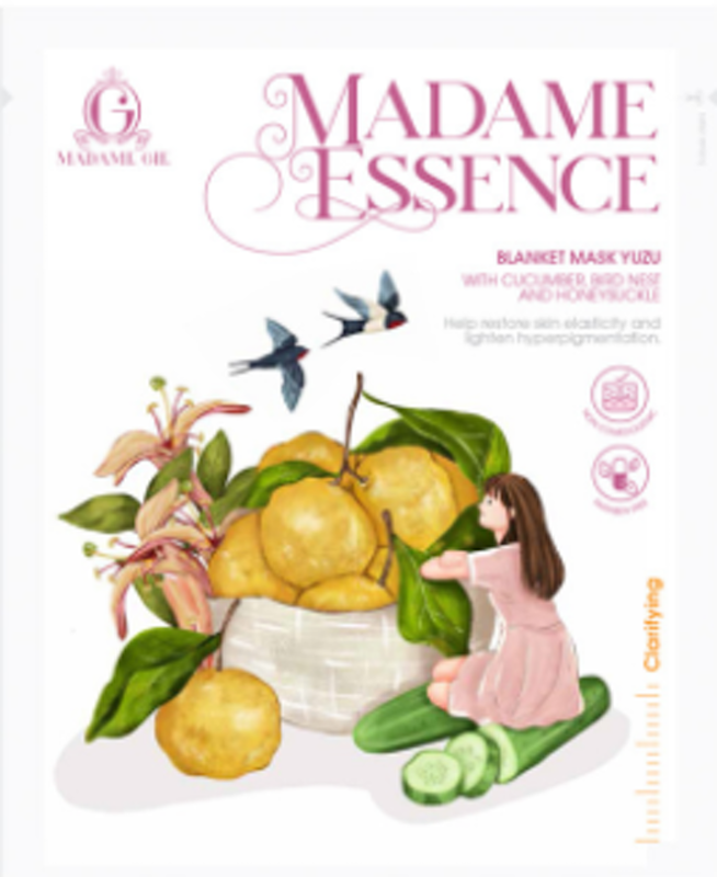Madame Essence Blanket Mask Yuzu Lemon with Cucumber, Honeysuckle, and Bird Nest 1
