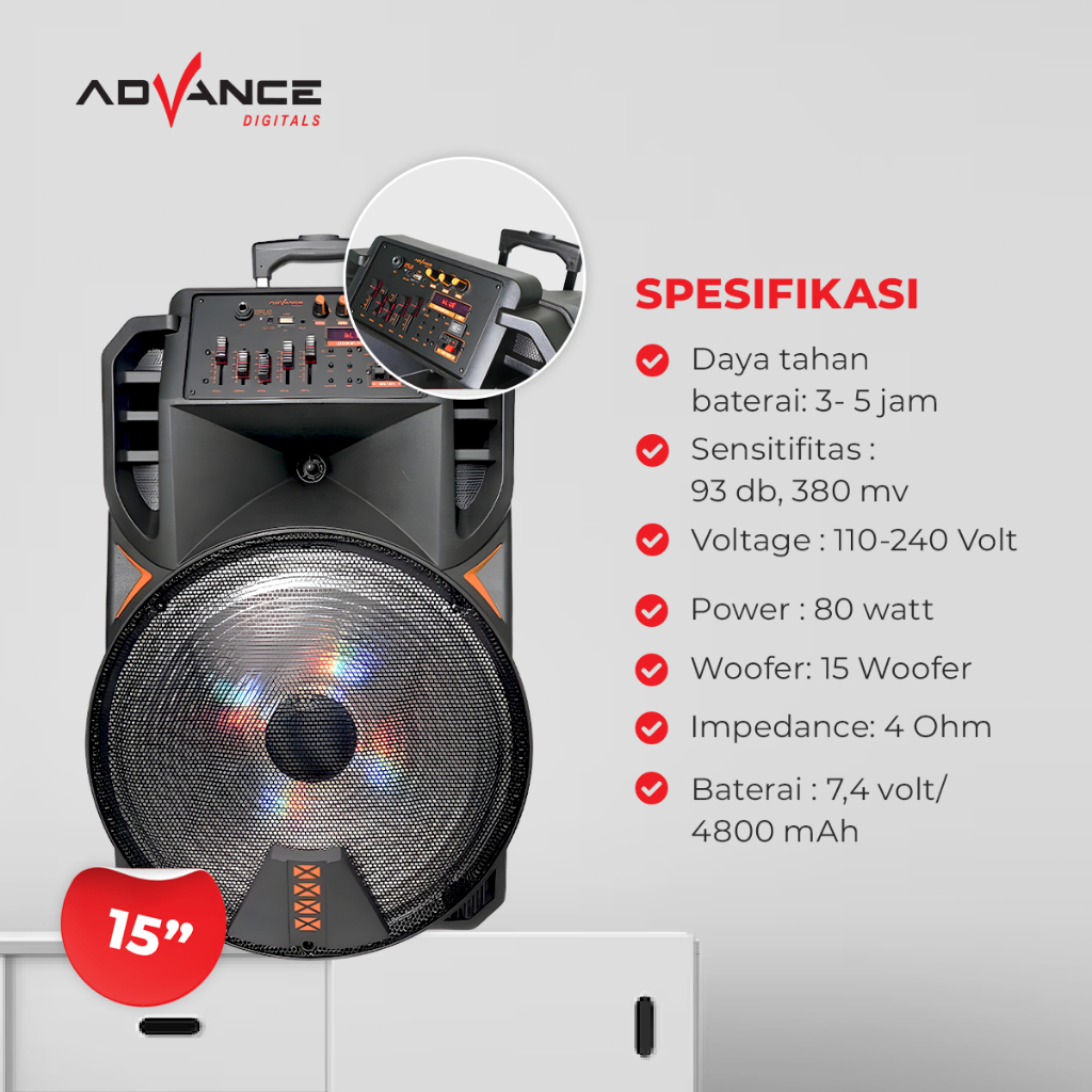 Advance Speaker Bluetooth Portable 15 Inch 3