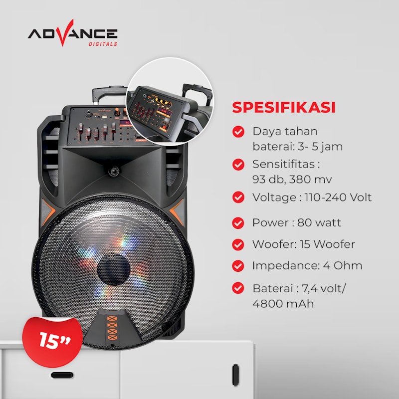 Advance Speaker Bluetooth Portable 15 Inch 3