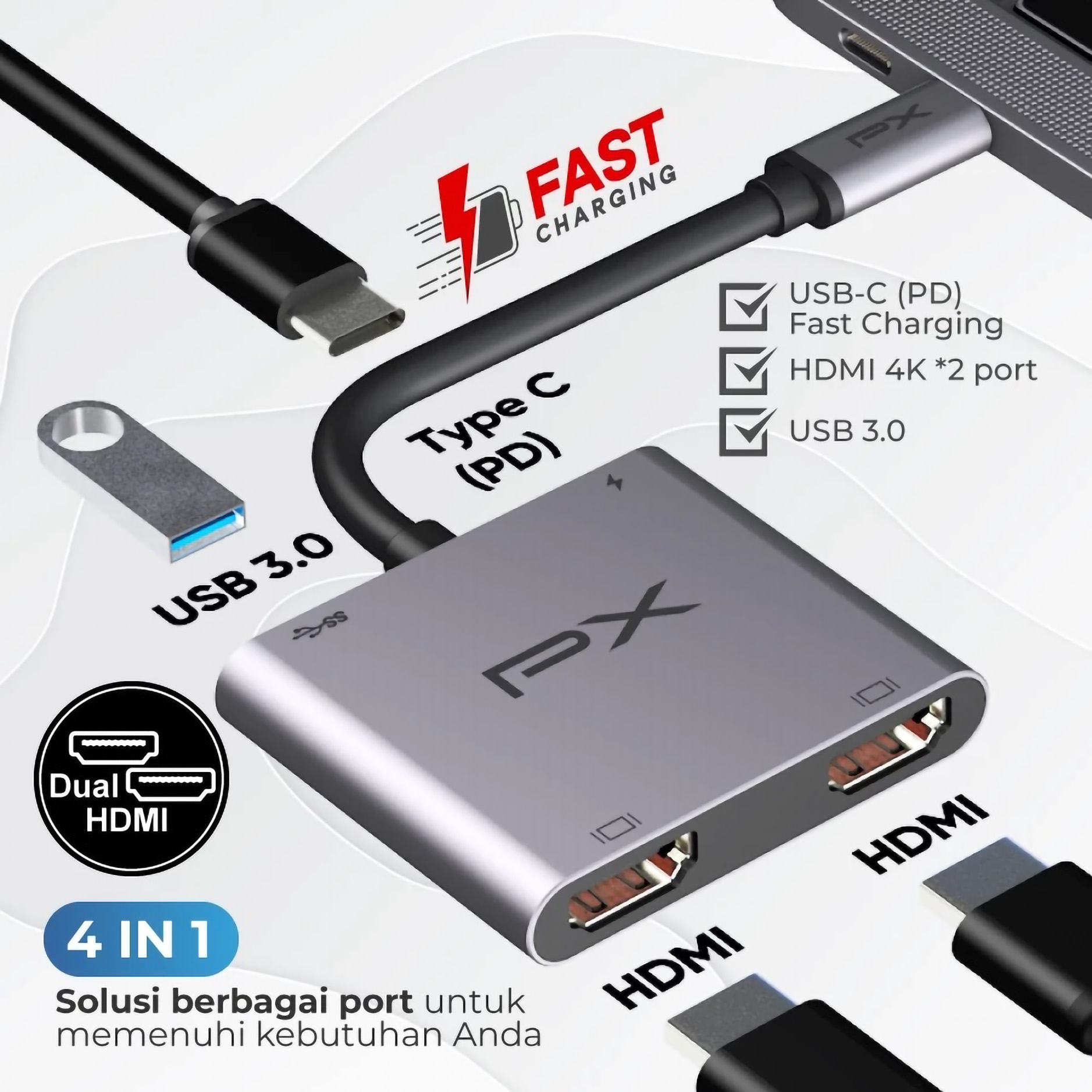 PX USB Type C 3.1 Hub Converter 4 in 1 5
