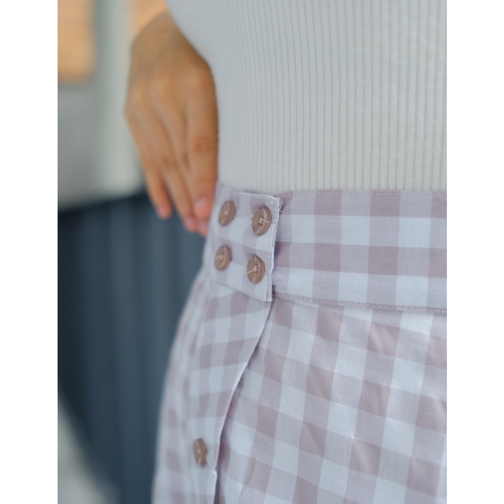 Zizava SKirt - Rok Flare Kancing Motif Gingham Kotak