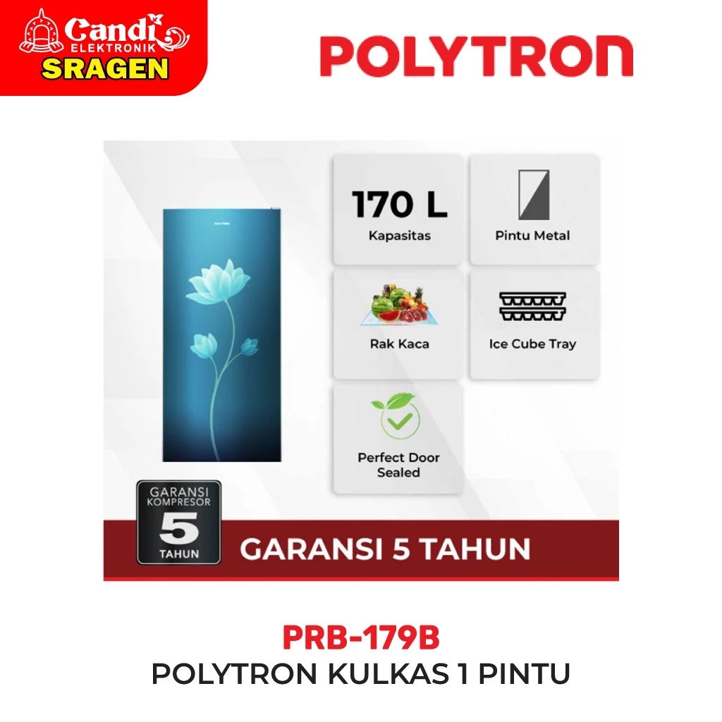 Hartono Istana Teknologi Polytron Kulkas 1 Pintu Metallic Series 170 Liter PRB 179B